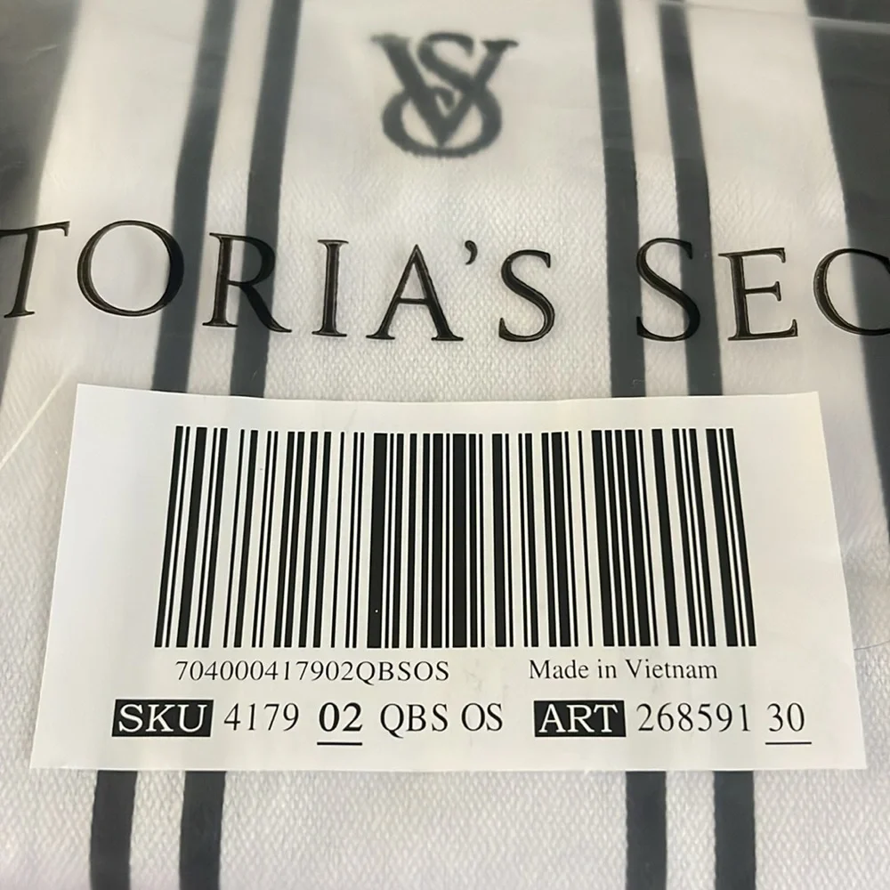 Victoria’s Secret Striped Tote in Black & White. 20.25"L x 12.5"H x 6.5"W - Picture 7 of 9
